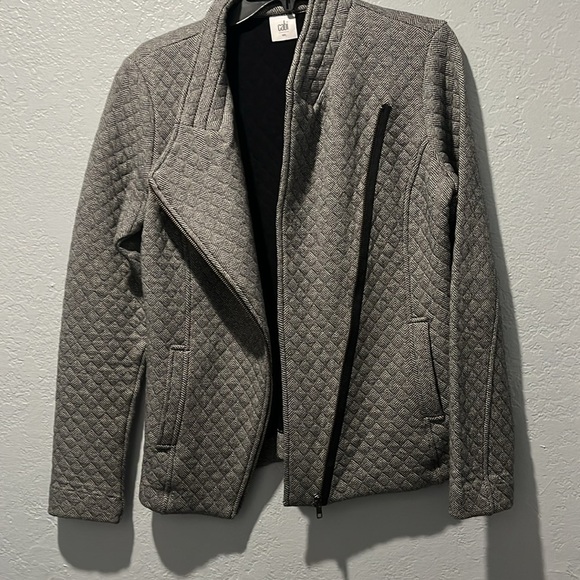 CAbi #3025 Moto Jacket Quilted Herringbone Gray Women’s Size S Cotton - Picture 5 of 8
